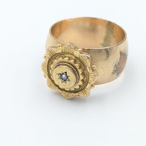 Antique 10k gold filled seed pearl Etruscan Revival ring